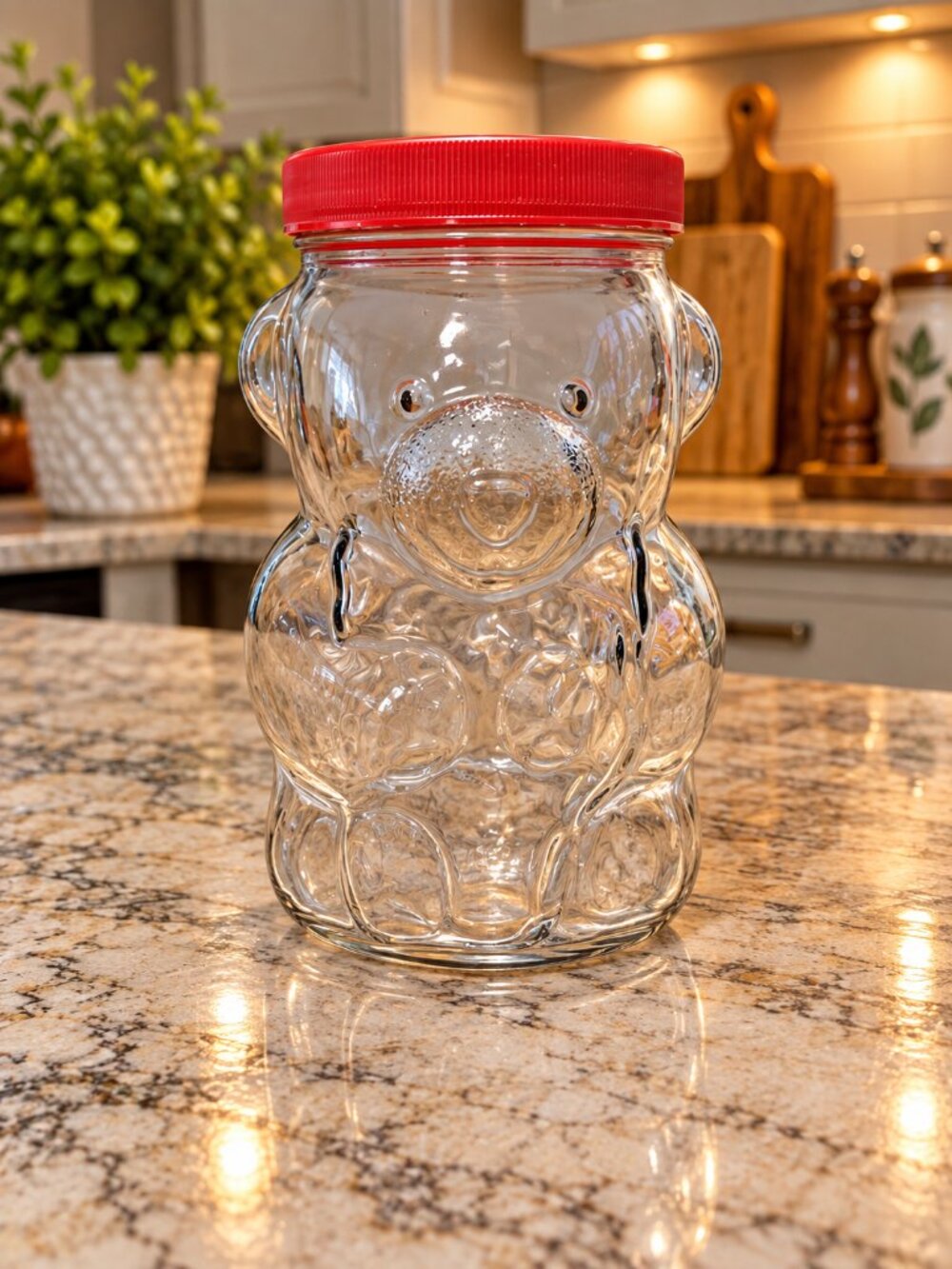 VTG 1980s Kraft Peanut Butter Glass Bear Jar Red Lid Papa Bear Collectible